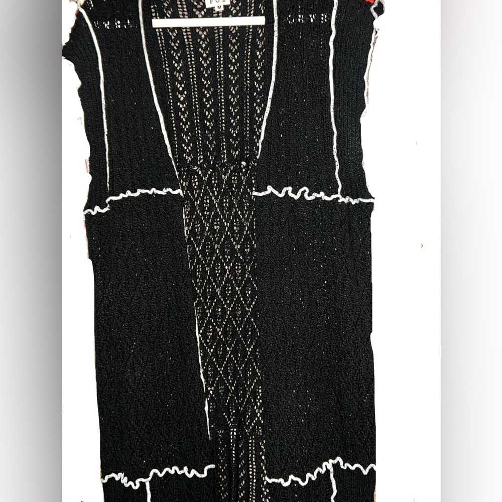Black Long Length Knit Open Front Cardigan Duster - Picture 5 of 15